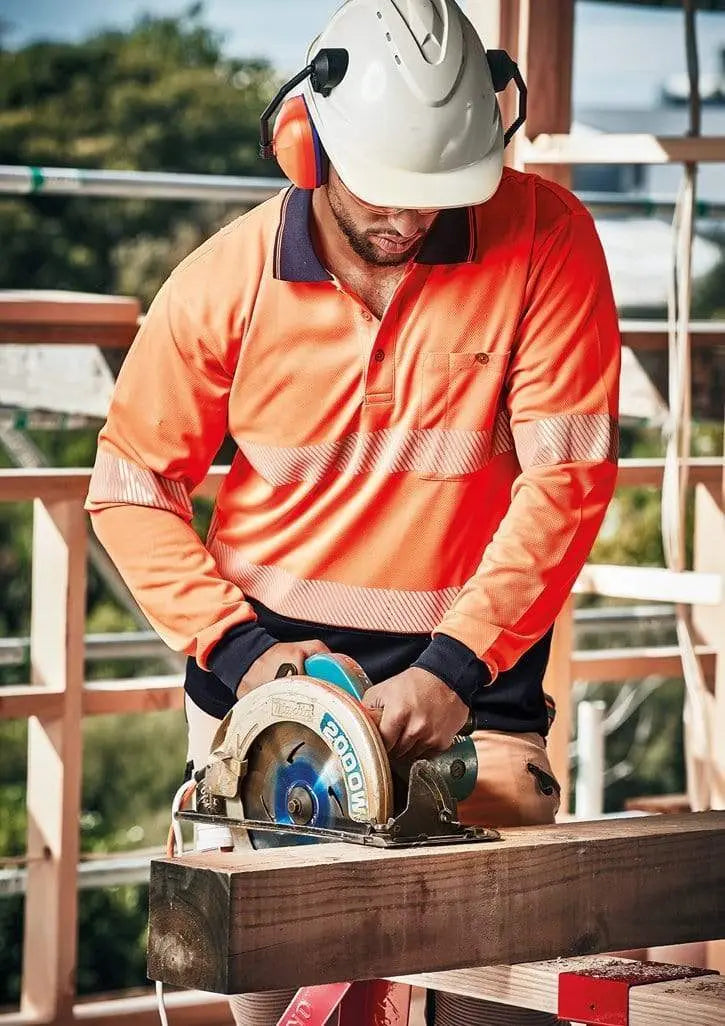 SYZMIK Unisex Hi Vis Segmented L/S Polo - Hoop Taped ZH530 Work Wear Syzmik